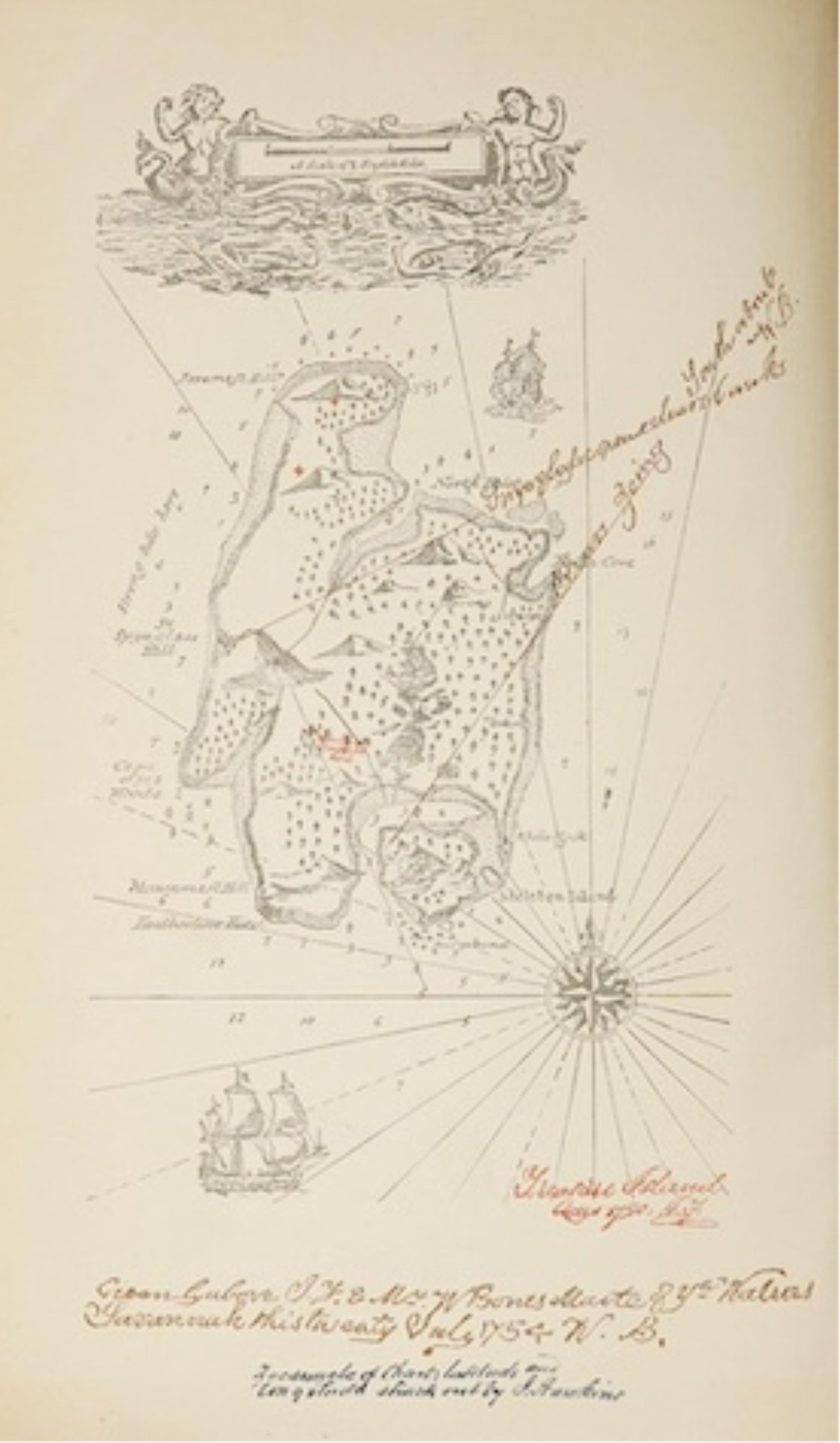 Stevenson, Robert Louis - Treasure Island, 1st edition, 1st issue, half-title, map frontispiece, 4pp. advertisements, 8vo, original blue cloth, spine lettered in gilt, black endpapers, a late 19th century? ink manuscript